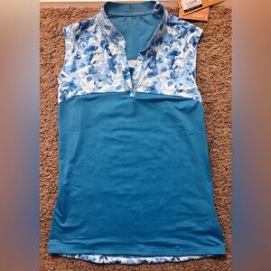 Nancy Lopez NWT Polo Golf Woman’s Sm Sleeveless Top Blue With Floral Pattern NEW